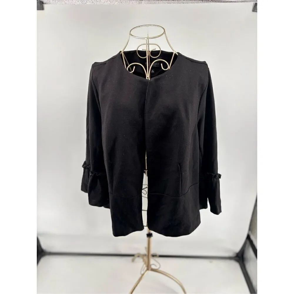 Eloquii Open Front Blazer Ruffle Sleeve Ponte Jacket Black Size 16